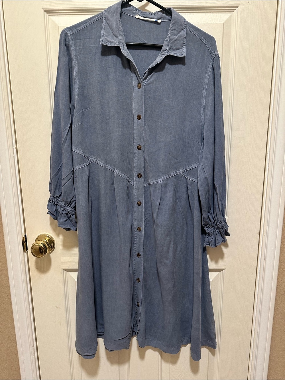 Button-Front Midi Shirt Dress in Dusty Blue